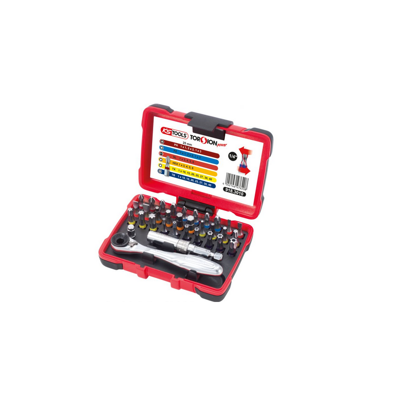 KS Tools Jeu De 32 Embouts De Vissage 1/4" Code Couleur - Avec Porte-Embouts Magnétique à Verrouillage Rapide - Pour Visseuse Et Usage Manuel - 12