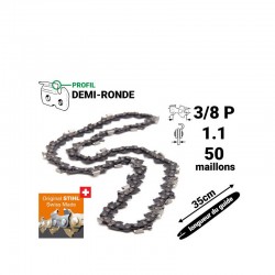 Chaîne Stihl demi-ronde 3/8 P : 1.1 - 50 entraîneurs pour 35cm - 3610-000-0050
